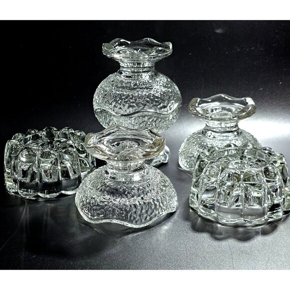 vtg assorted glass taper candleholders lot/6 wedding decor tablesettings low - Picture 2 of 9